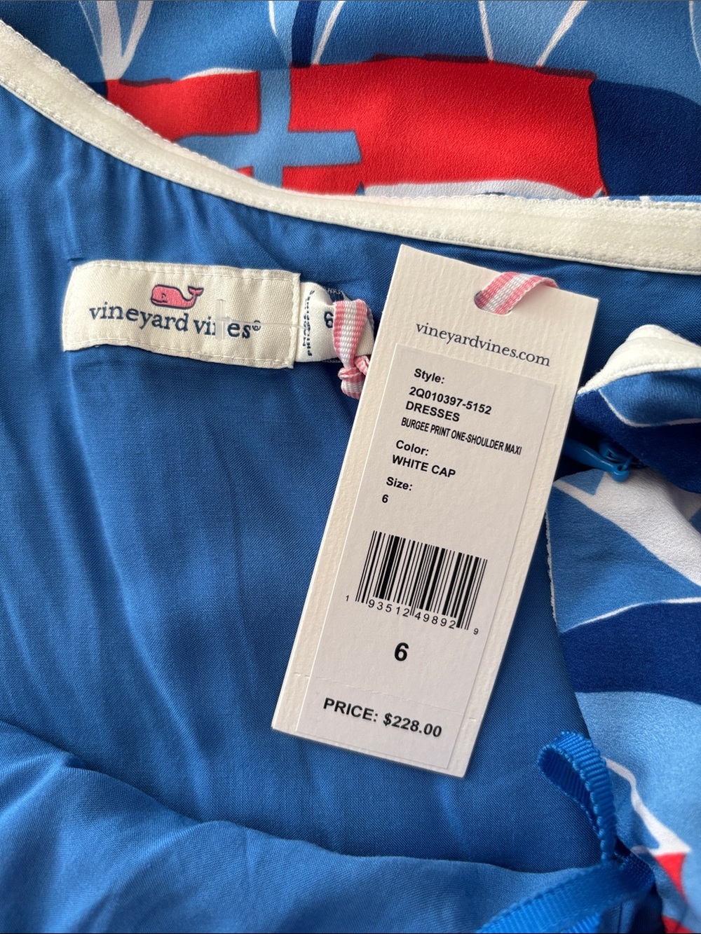 NWT Vineyard Vines One Shoulder Maxi dress in nautical print Sz 6 - Picture 10 of 11